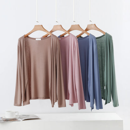 Plus size L to 6XL Women's Modal Cardigan Long sleeves shirt Sun Protection Loose Air-conditioned cover up front-open Tops