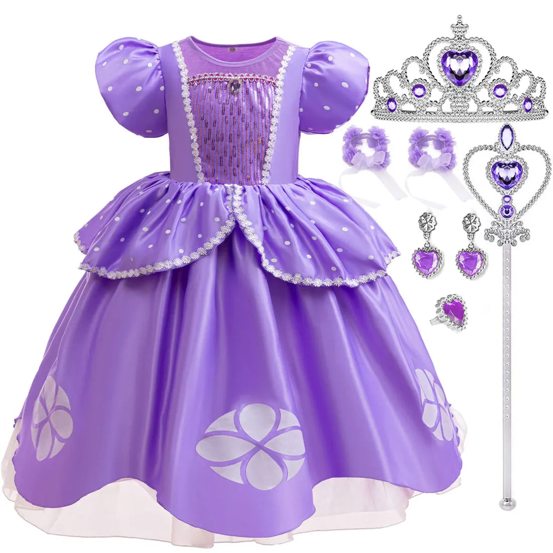 2026 Disney Sofia Princess Dress For Girl Summer Dress Birthday Carnival Party Sophia Sleeve Fluffy Ball Dress + Accessories