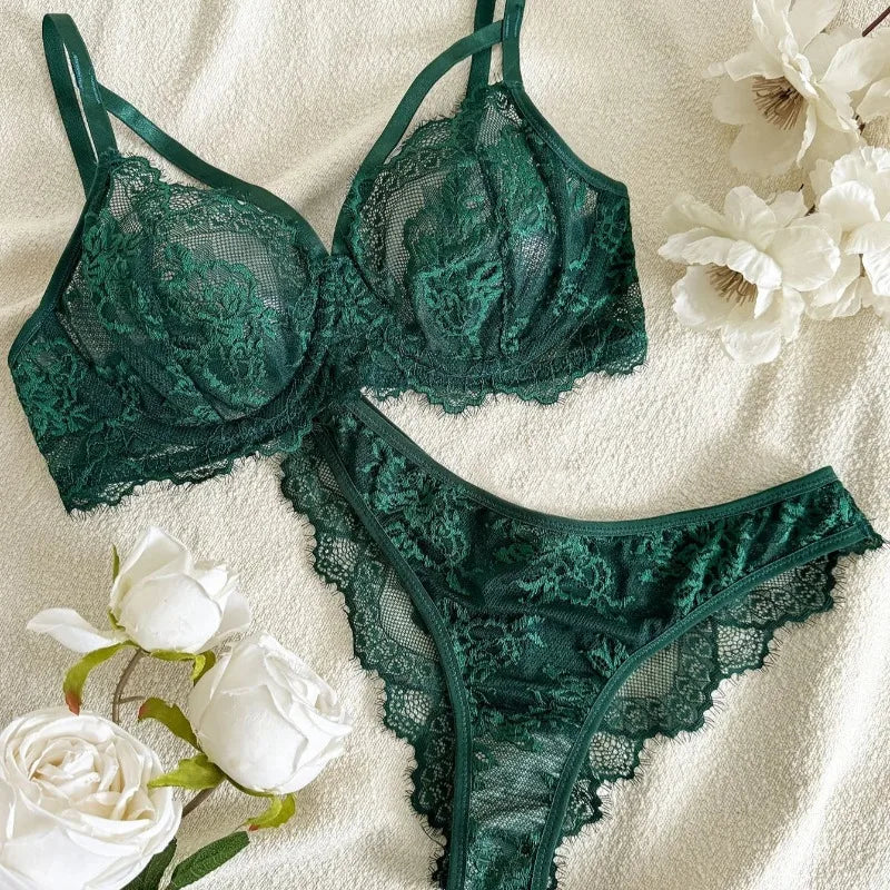 Women's Lingerie & Underwear， Eyelash Sxy Fancy Lace Strapping Underwire Bra &  Brazilian Panties ， Sexy Style
