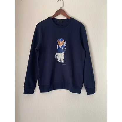 Cartoon Teddy Bear Printed O-neck Hoodie Women Spring Autumn Loose Long Sleeve Sweatshirt Casual Y2K Tops