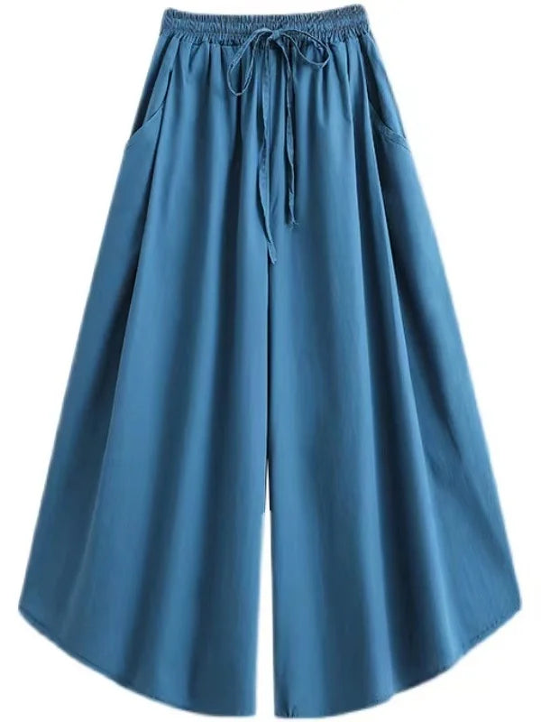 plus Size High Waist Wide Leg Pants Thin Summer Casual Nine Points for plus Size Women Comfortable Breathable Skin-Friendly