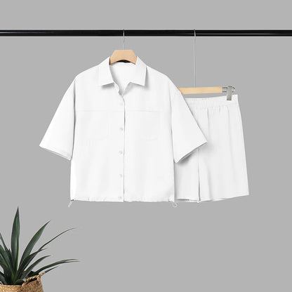 ZANZEA Women Minimalist 2-Piece Sets Casual Short Sleeve Shirts & Elastic Waist Shorts Matching Sets Summer Commute Work Co-ords
