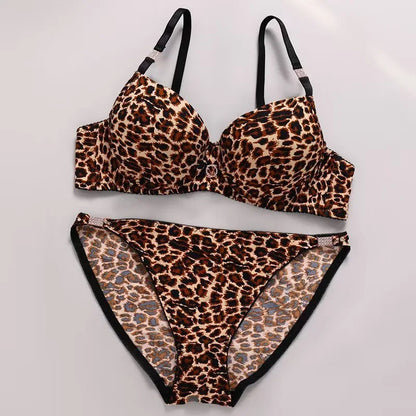 New 2025 Leopard Print Upper Thin Lower Thick Bra Set  Sexy Push-Up Bra Set