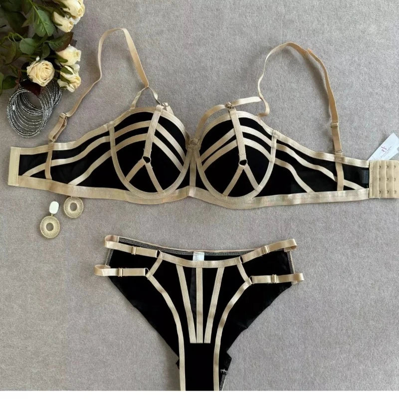 2026 New European Style Women Lingerie Set Push Up Lifting Support Bra Soft Underwire Strappy Design Conceals Side Spillage
