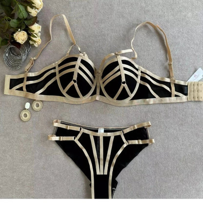 2026 New European Style Women Lingerie Set Push Up Lifting Support Bra Soft Underwire Strappy Design Conceals Side Spillage