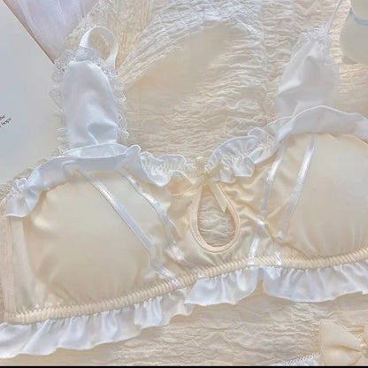 Japanese Cute Girl Lace Bra Set Hollow Sexy Sweet Rimless Underwear Bras for Women