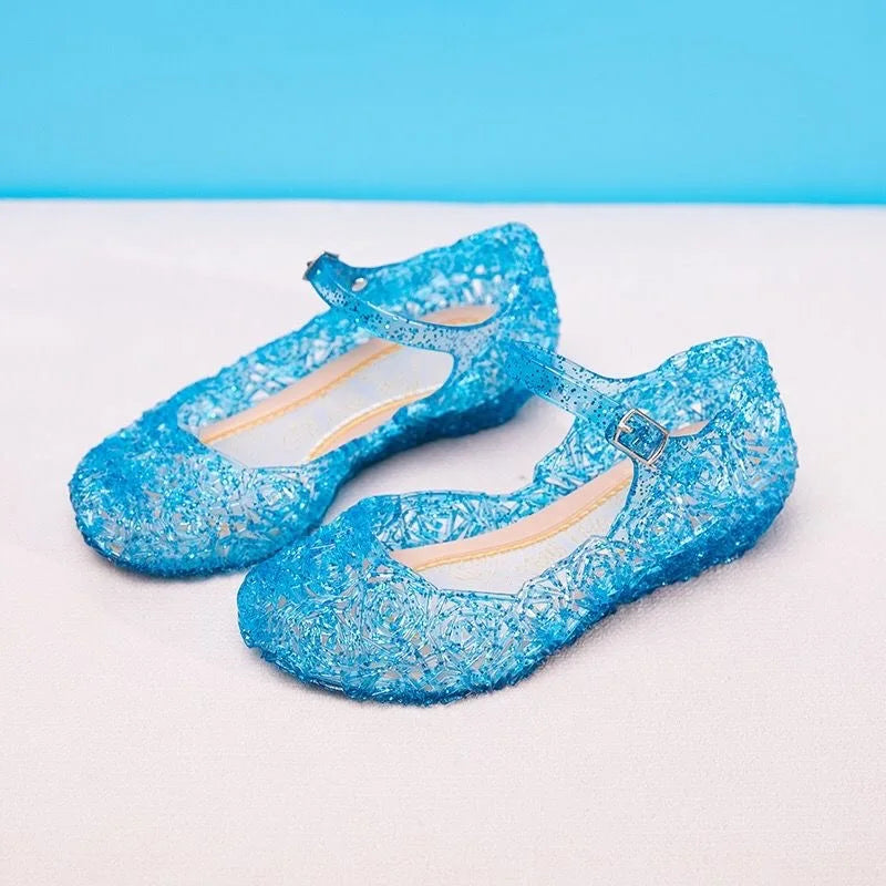 Girls Low Heel Princess Shoes Children New Summer Sandals Girls PVC Jelly Shoes Cinderella Crystal Shoes Kids Slope Heel Sandals