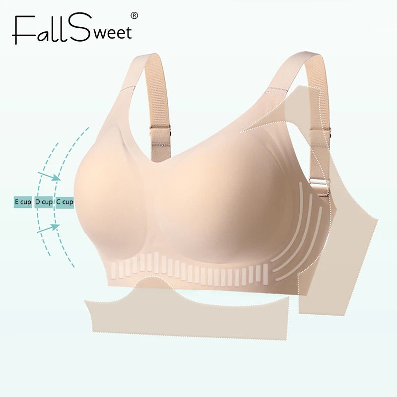 FallSweet Women Push-Up Seamless Bra Plus Size Wireless Bralette Adjust Straps Full Cup Breathable Lingerie Intimates Underwear