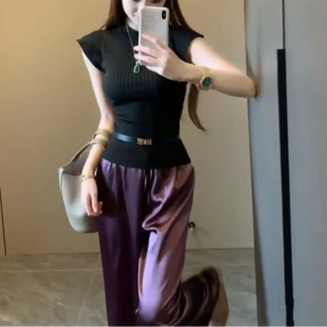 2026 Korean Fashion High Waist Thin Wide Leg Women Summer Office Lady Solid Straight All-match Casual Pants Trousers Clothes