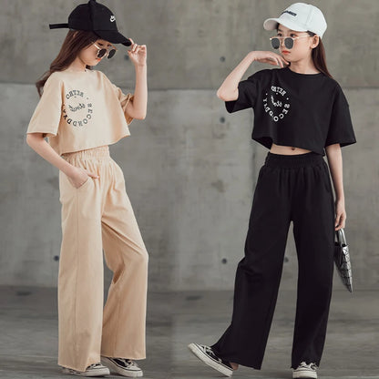 New Spring Summer Teenager Girls Clothing Sets Children Short Tops T Shirt And Pants 2Pcs Kids Tracksuit 5 6 8 10 12 14 Years