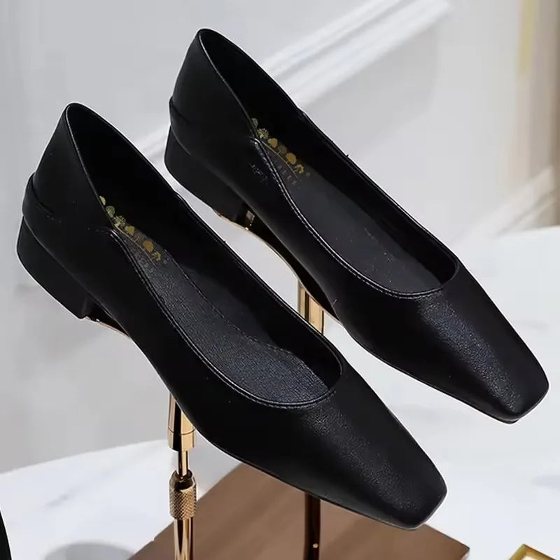 Fashion Low-Heel Women Shoes Versatile Square Head Women Mules Two Pairs Of Soft Leather Loafer High-Quality Heels 6 Colour