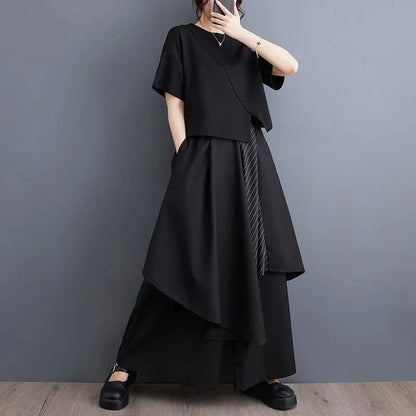 High Waist Wide Leg Skirt Pants Unisex Spring Autumn New Fashion Striped Color Block Asymmetrical Casual Trousers