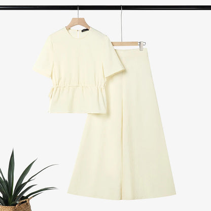 ZANZEA Fashion Women 2 Pieces Sets Summer Office Outfits Casual O Neck Short Sleeve Drawstring Blouse Pants Sets Solid Tracksuit
