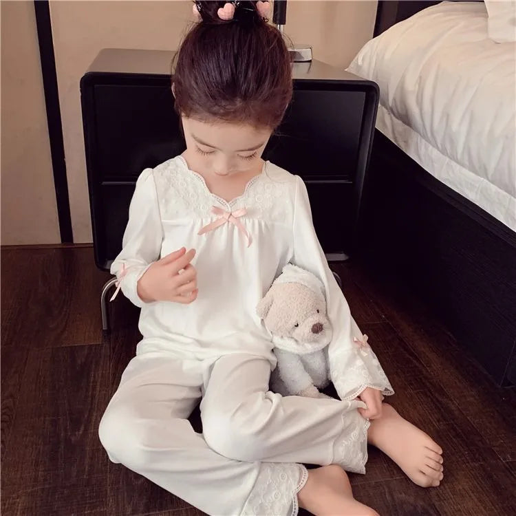 2025 New Girl's Autumn Pajama Set Stylish Long Sleeve Pants Two Piece Home Wear Casual Trendy Baby Sleepwear for Kids