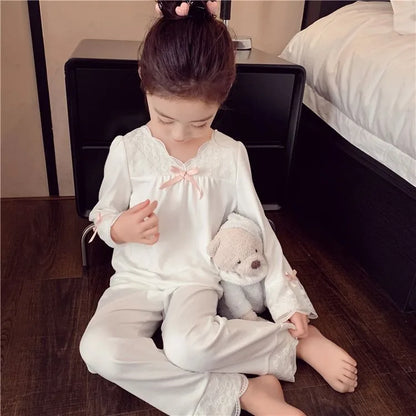 2025 New Girl's Autumn Pajama Set Stylish Long Sleeve Pants Two Piece Home Wear Casual Trendy Baby Sleepwear for Kids