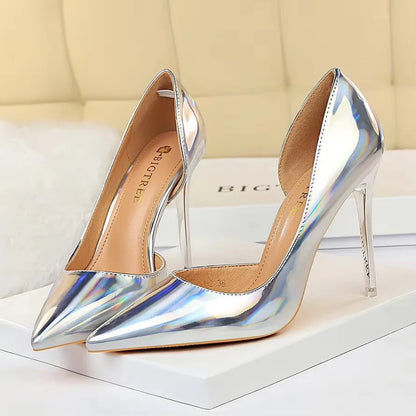 2026 Women 10.5cm High Heels Blue Green Valentine Pumps Luxury Glossy Stripper Stiletto Wedding Bridal Fetish Shoes Plus Size 43