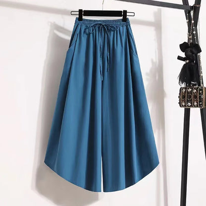 plus Size High Waist Wide Leg Pants Thin Summer Casual Nine Points for plus Size Women Comfortable Breathable Skin-Friendly