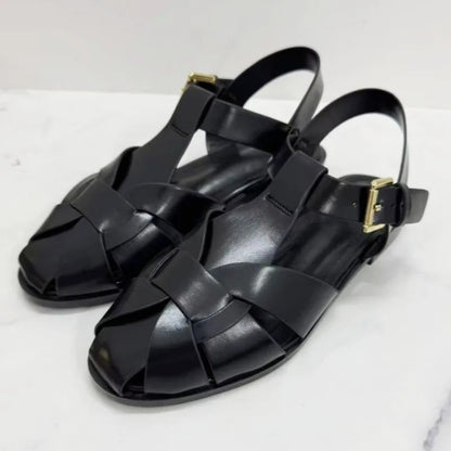 New Flat Sandals Women 2026 Summer Faux Suede Weaving Design Gladiator Sandals Ankle Strap Comfortable Women Shoes Sandalias