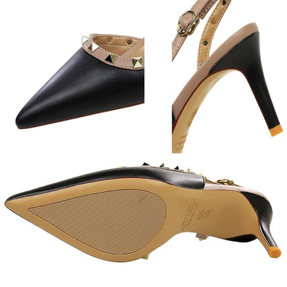 BIGTREE Shoes Rivet Design Women Pumps Stiletto Heels 6.5 Cm Hollowed-out Kitten Heels Buckle Sexy Party Shoes Summer Sandals