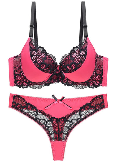 Thong bra set push up Lace hollow out Brassiere bra and panty set Underwear Femme Panties Lingerie