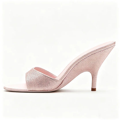 Sexy Peep Toe Women Slippers Stable Wedge Heeled Sandals for Ladies Luxury Rhinestone Detail Summer Shoes Elegant Party Heels