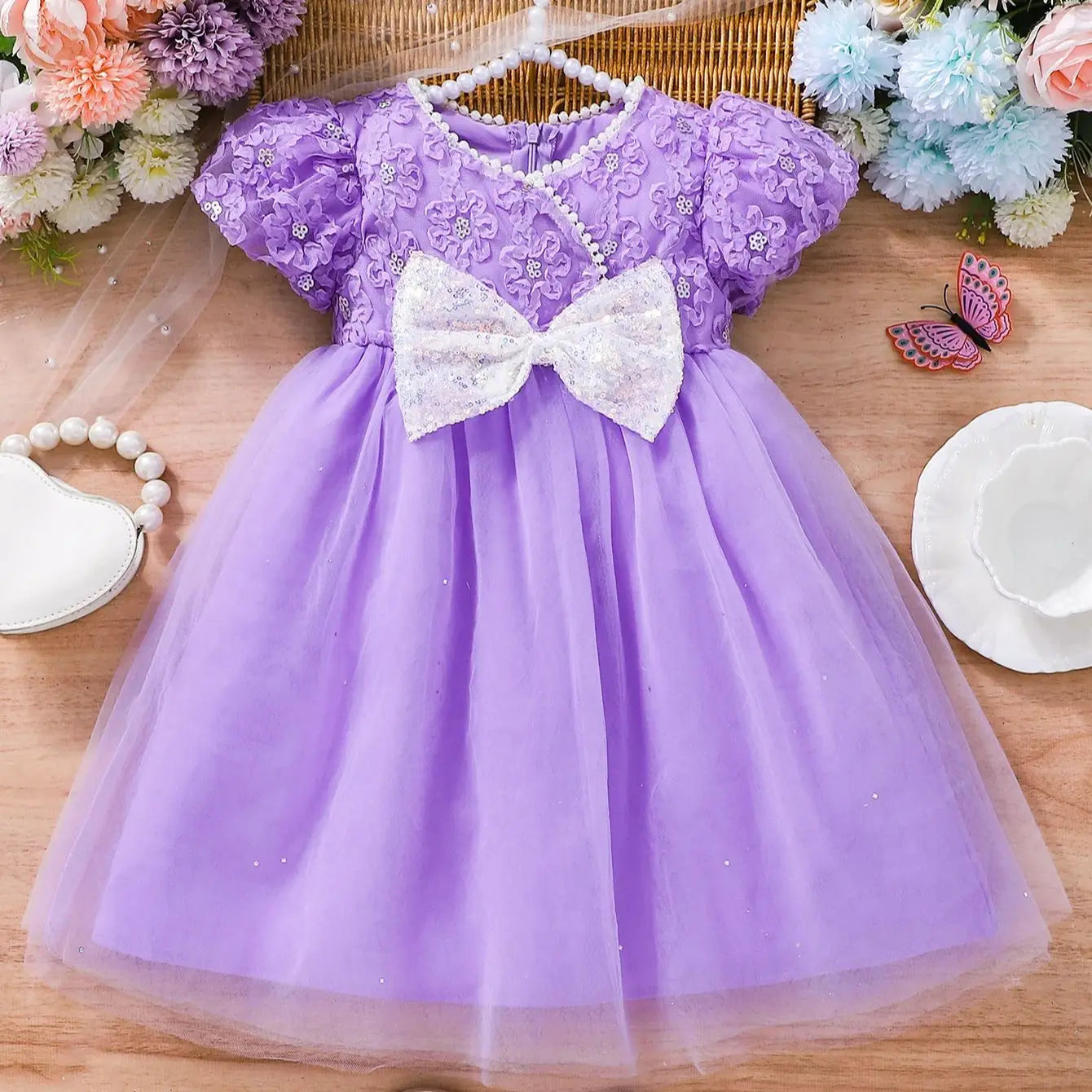 Girls Summer Princess Dress Butterfly Net Skirt Children's Clothing Elegant Fairy Tale Style Kids' Party Wear
