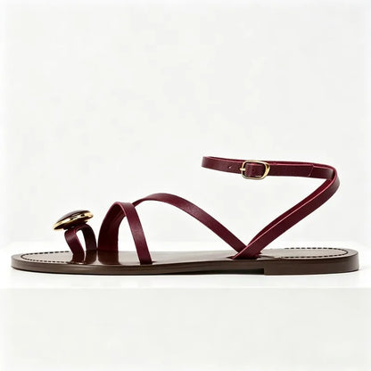 Luxury Rhinestone Decoration Brand Flat Sandals Women Fashion Ankle Strap Metal Buckle Designer Shoes Sexy Clip Toe Flip Flops