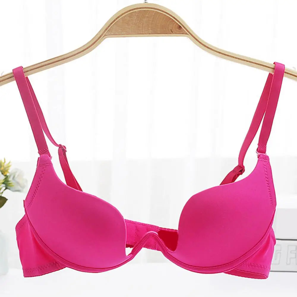 Women Bra Girl Sexy Deep-U Low Cut Solid Color Backless Padded Bra Push-Up Sexy Underwear Push Up Lingerie Bralette For Women