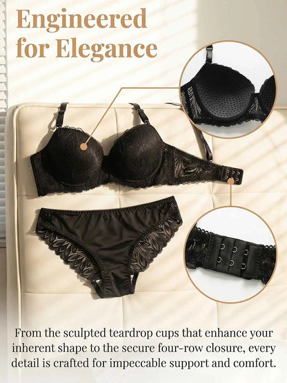 Red Lace Bra and Panty Set Women Sexy Push Up Underwear Embroidered Elegant Bridal Lingerie Valentine’s Day Gift A3005