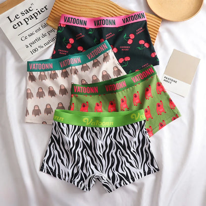 60S Cotton Women Panties Cartoon Print Shorts Sports Boxer Breathable Cozy Sexy Underwear Mid-Waist Boyshort Female Girls Pants