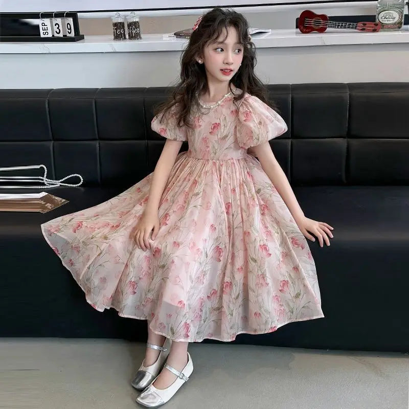 Bubble Sleeve Princess Dress Summer Girl Party Teenagers Girls Clothes Teenage Frocks From 10 12 Years Fashion Festive Luxury 9