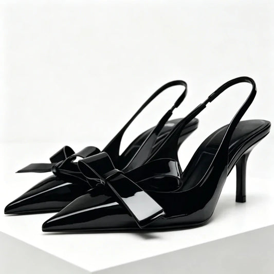 Black Sexy Pointed Toe Thin High Heels Women Fashion Bow Open Toe Heeled Sandals Banquet Dress Shoe Luxury Designer Women Pumps