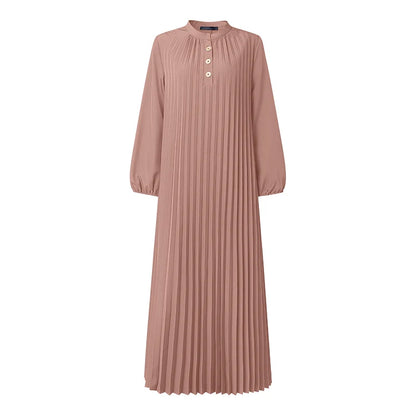 Fashion Muslim Abaya Dress ZANZEA Elegant Women Stand Neck Long Sleeve Pleated Sundress IsIamic Dubai Robe Casual Kaftan Ramadan