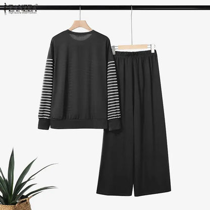 2026 ZANZEA Fashion Spring Tracksuit Women Striped 2 Piece Sets Casual Long Sleeve Tops Pant Sets Muslim Outfits Matching Sets