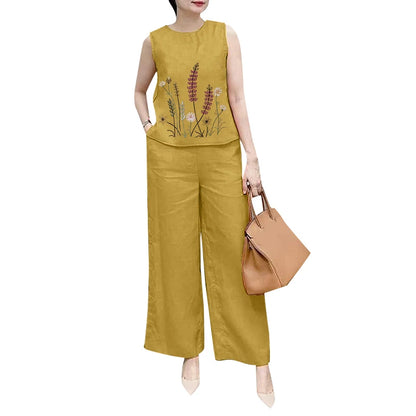 Fashion 2PCS Summer Outfits ZANZEA Sleeveless Embroidery Blouse Pant Sets Women Work OL Matching Sets Casual Holiday Tracksuits