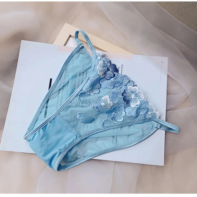Elegant Hollow Out Lace Bra & Panty Set No Underwire Sheer French Triangle Cup Bralette Invisible Under T-shirt Women Underwear