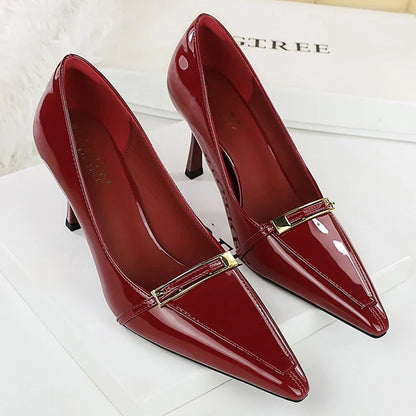 BIGTREE Shoes Patent Leather Women Pumps Sexy Metal Buckle High Heels Stiletto  8 Cm Occupation Office Shoes Banquet Shoes 2026