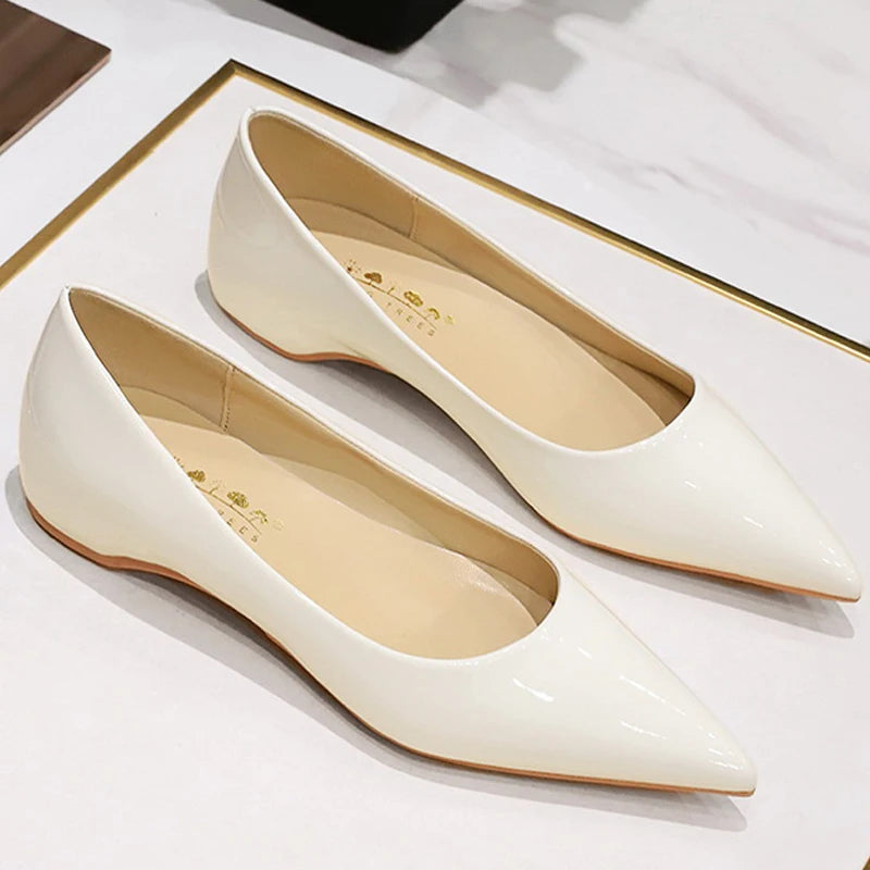 Patent Leather Women Flats Lady Sexy Evening Party Slip On Flat Shoes Women Sharp Pointed Low Heel Shoes Leisure Female Shoes
