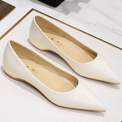 Patent Leather Women Flats Lady Sexy Evening Party Slip On Flat Shoes Women Sharp Pointed Low Heel Shoes Leisure Female Shoes