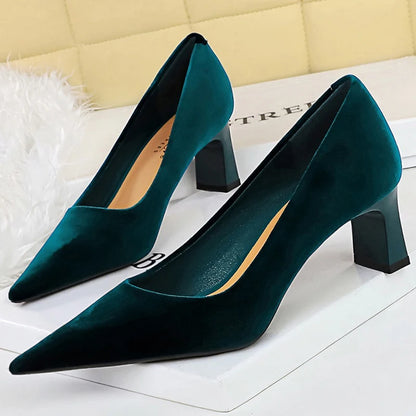 BIGTREE Shoes Suede Women Pumps Thick Heel Ladies Shoes Pointed High Heels Fashion Banquet Shoes Sexy Party Shoes Kitten Heels