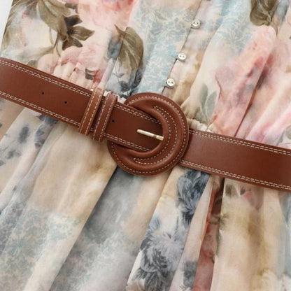Women's Floral Maxi Dress with Belt Spring Summer V Neck Lantern Sleeve Button Down Boho Elegant Long Party Beach Dresses