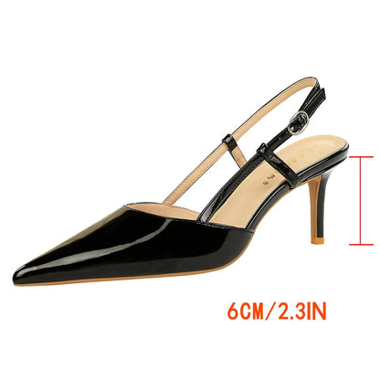 BIGTREE Shoes Summer High-Heeled Sandals Women Shoes Patent Leather Women Pumps Pointed Tip Stiletto Heels 6 cm Ladies Shoes
