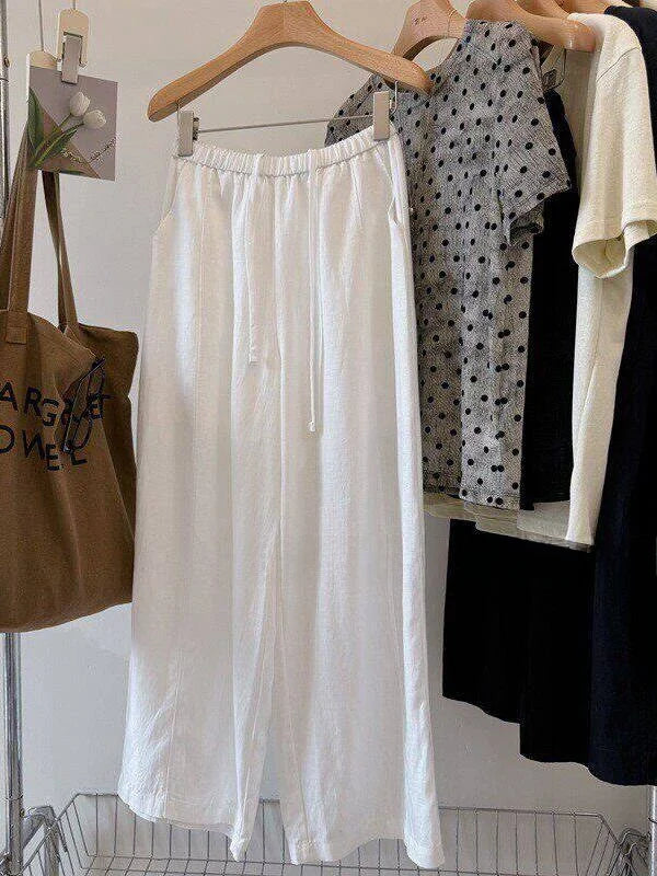plus Size 300 Pounds Casual Pants Draped Loose Comfortable Wide Leg Linen Trousers for Women Summer Season High Waist Straigh...