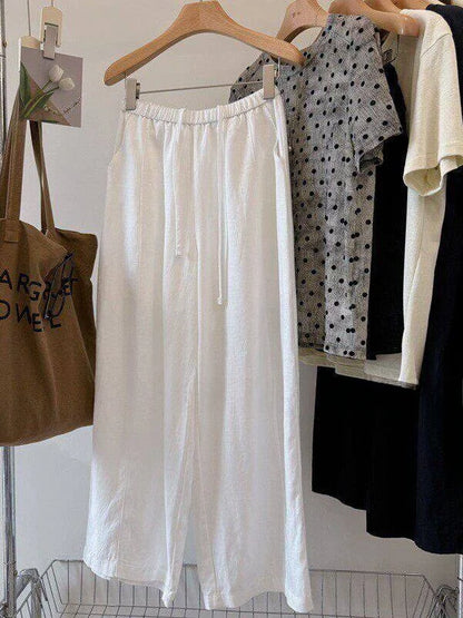 plus Size 300 Pounds Casual Pants Draped Loose Comfortable Wide Leg Linen Trousers for Women Summer Season High Waist Straigh...