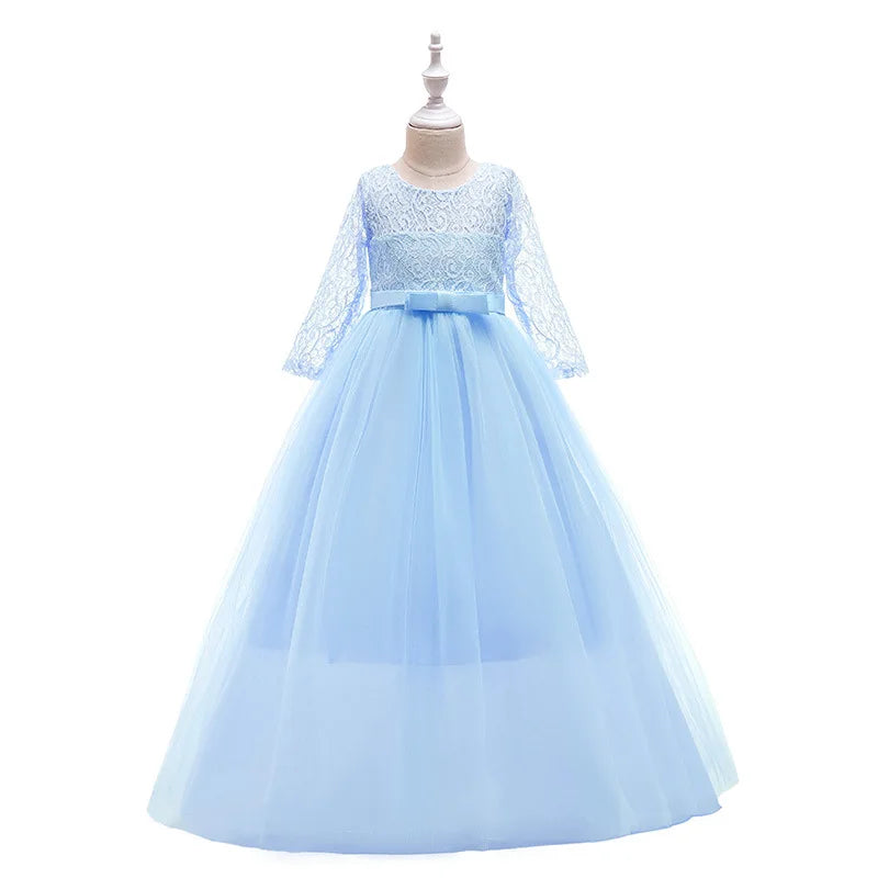 4-14 Years Girls Dress Summer Mesh Fashion Girls Princess Wedding Dress Piano Performance Costume Teenagers New Kids Clothes