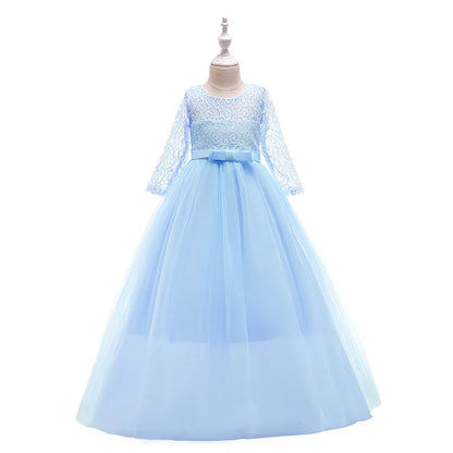 4-14 Years Girls Dress Summer Mesh Fashion Girls Princess Wedding Dress Piano Performance Costume Teenagers New Kids Clothes