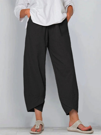 Vintage Cotton and Linen Loose Harem Pants Casual High Waist Wide Leg Trousers Women Harajuku Printed Baggy Pants Oversized