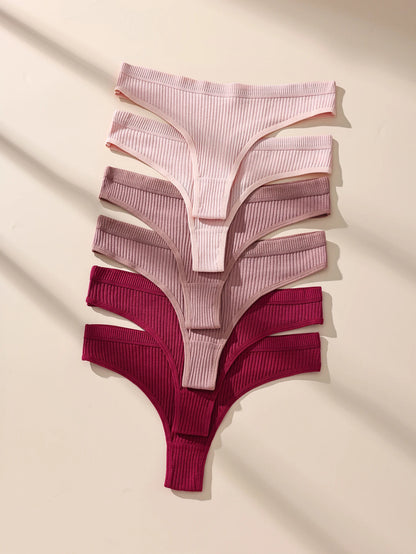 6Pcs Women's Panties Striped Briefs for Women Low-Rise Breathable Cotton Female Soft Underwear Solid Colors Ladies Underpants