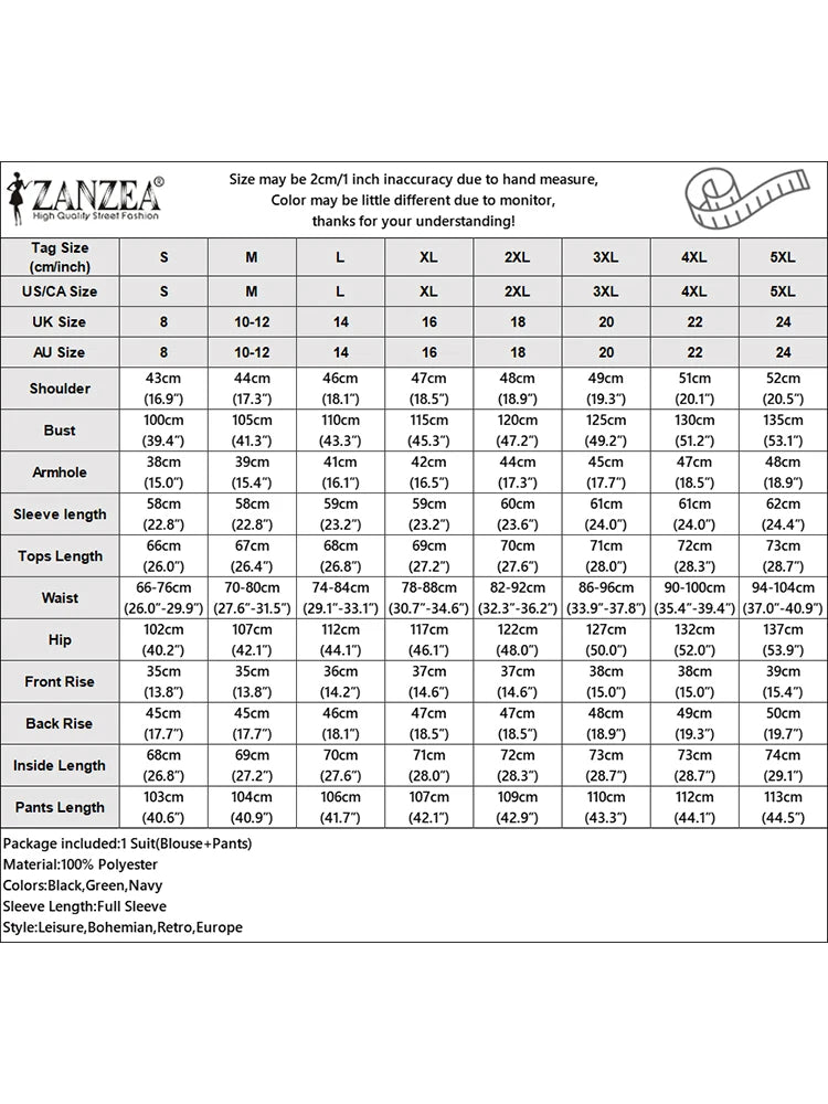 Fashion Autumn 2 Pieces Sets Women Outfits 2025 ZANZEA Casual Long Sleeve Shirt Trousers Suit Elegant Solid OL Work Tracksuits