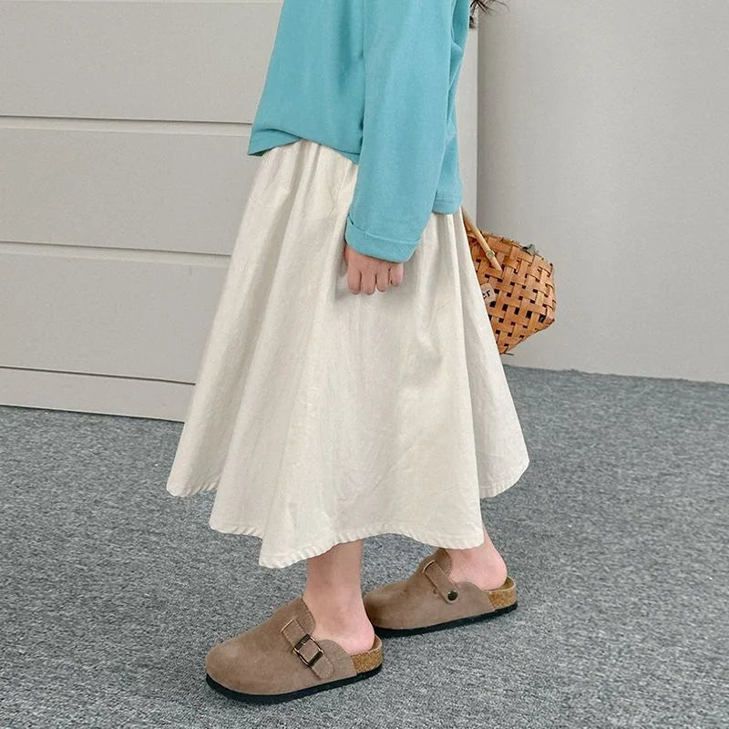 Kids' Pleated Mini Skirt for Tween Girls 2025 Autumn Season Korean Style Simple Design Versatile for School Outdoor
